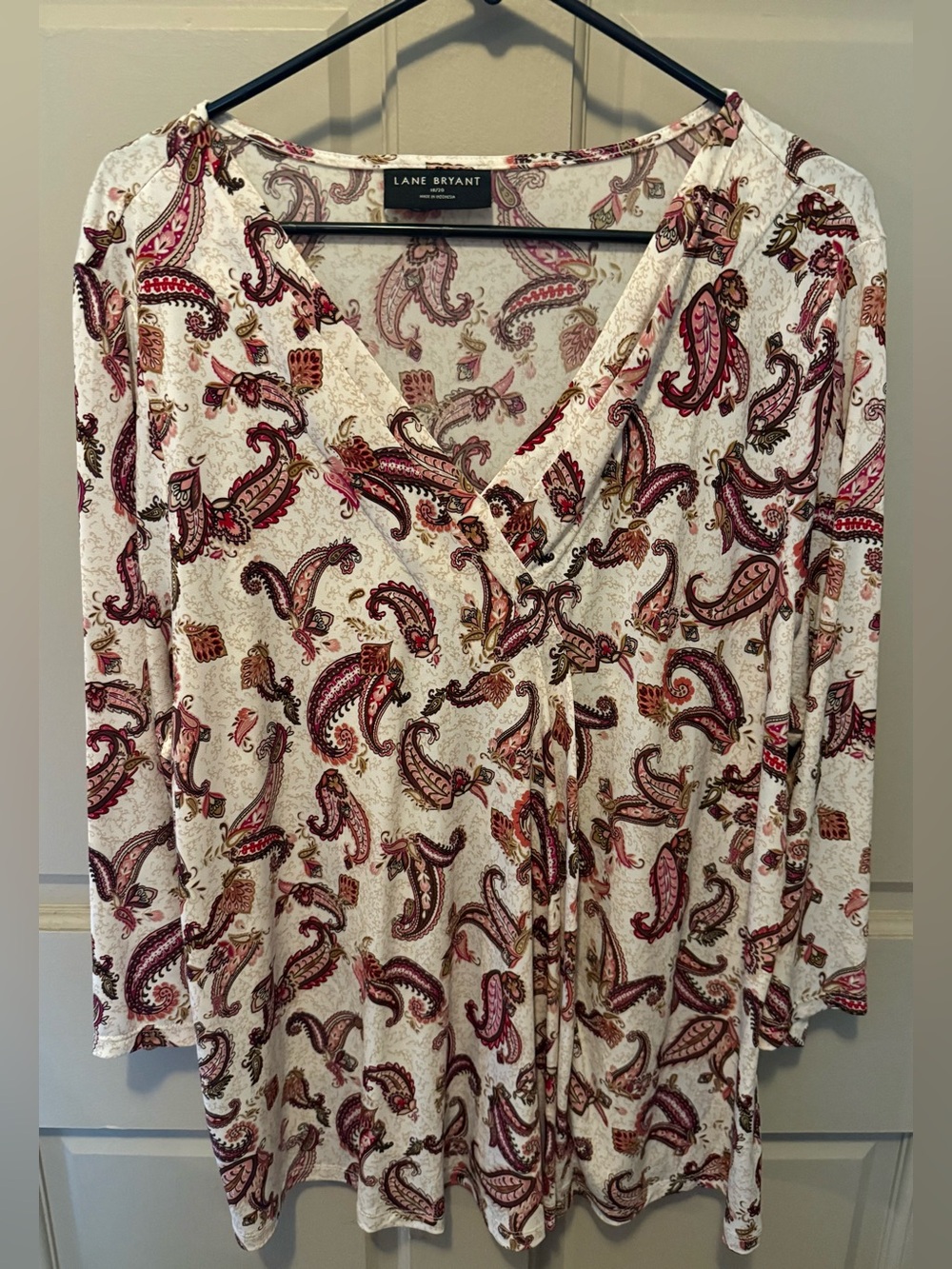 Lane Bryant Cream Paisley Wrap-Style Tunic with Pink & Brown Motifs